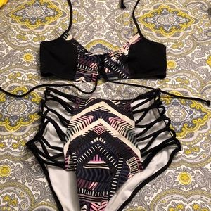 PINK halter high waisted bikini